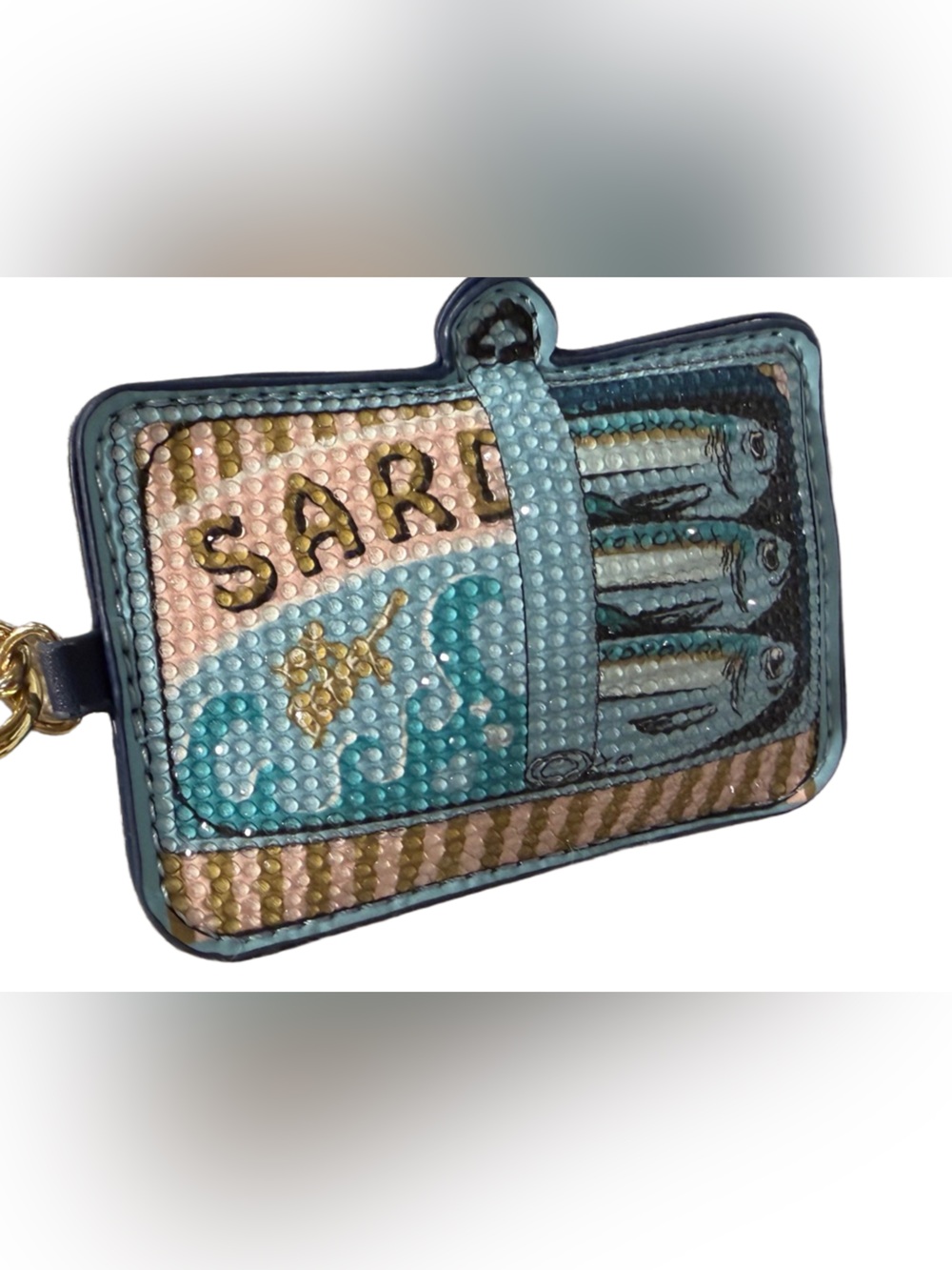 Betsey Johnson NWT Cream Quilted Navy Blue Trim Sardine Charm Crossbody Bag P243 - Picture 10 of 13